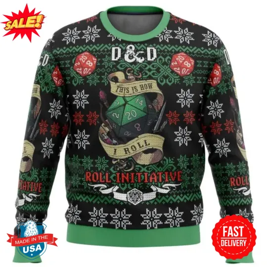 Discover DnD Roll Initiative Christmas Ugly Sweater, Dungeons And Dragons Sweater