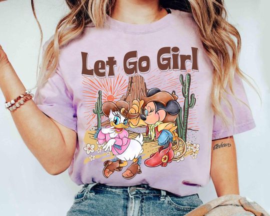 Discover Let's Go Girls T-shirt, Western Girls Trip Tee, Disneyyy Vacation 2025 Tee, Western Mini Mouse And Daisy Duckk Shirt