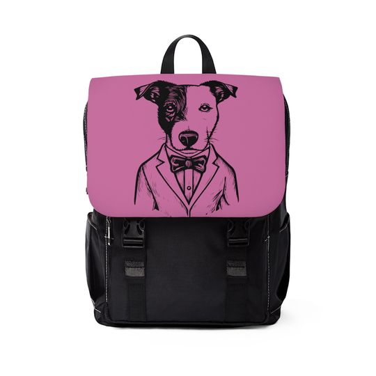 Discover Dapper Dog Pink Flap Casual Shoulder Backpack