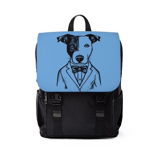 Discover Dapper Dog Blue Flap Unisex Casual Shoulder Backpack