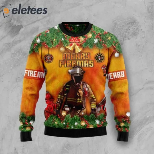 Discover "Merry Firemas" Firefighter Ugly Christmas Sweater Perfect Hero Gift