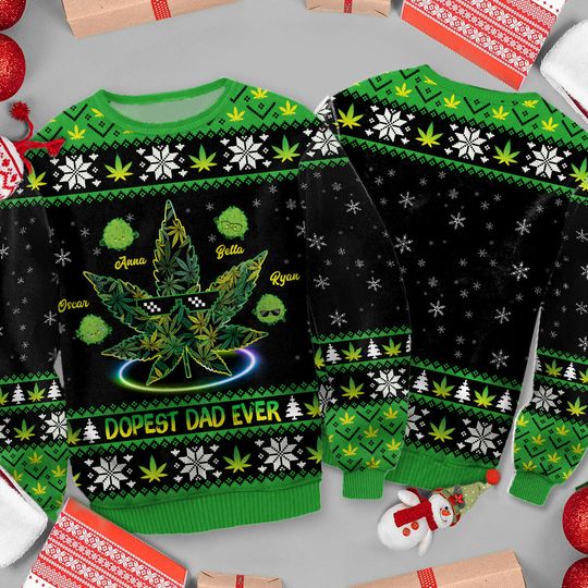 Discover Dopest Dad Ever - Personalized Weed Ugly Sweater