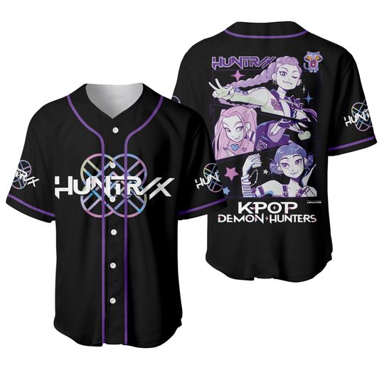 Discover Demon Hunters Huntrix Baseball Jersey  Kpop Anime Streetwear Shirt