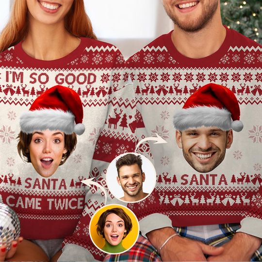 Discover Santa Came Twice - Personalized Couple Ugly Sweater
