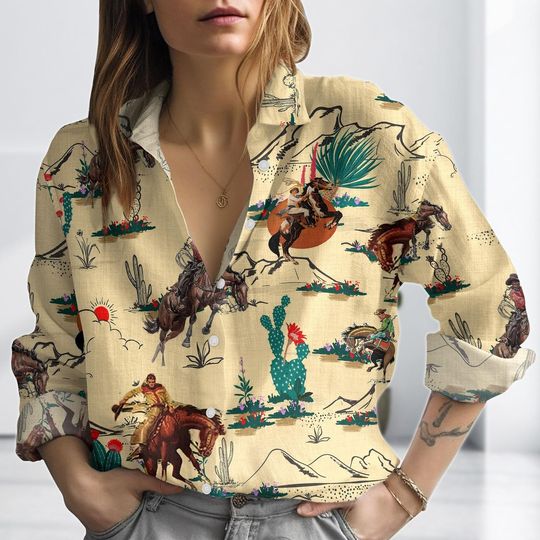 Discover Cowboy Riding Horse Blouse Shirt, Western Summer Women's Blouse
