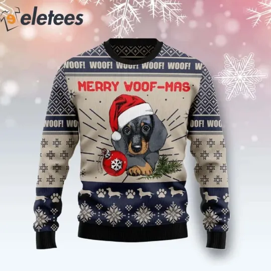Discover Dachshund Merry Woof-mas Ugly Christmas Sweater Funny Pet Lovers Gift for Men Wo