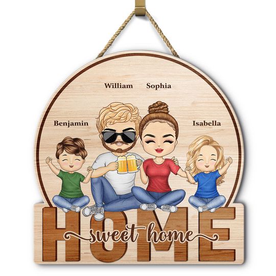 Discover Home Sweet Home Couple Parents And Kids - Gift For Family - Custom Shaped Wood Sign