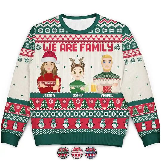 Discover Christmas Family Crew We Are Family - Personalized Unisex Ugly Sweater