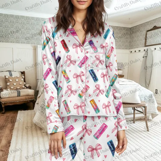 Discover Alani Nu Energy Drink Coquette Bow Pajamas Set For Women