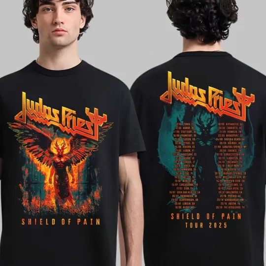 Discover Judas Priest Shield Of Pain Tour 2025 Winged Demon Two Sided Unisex T-Shirt
