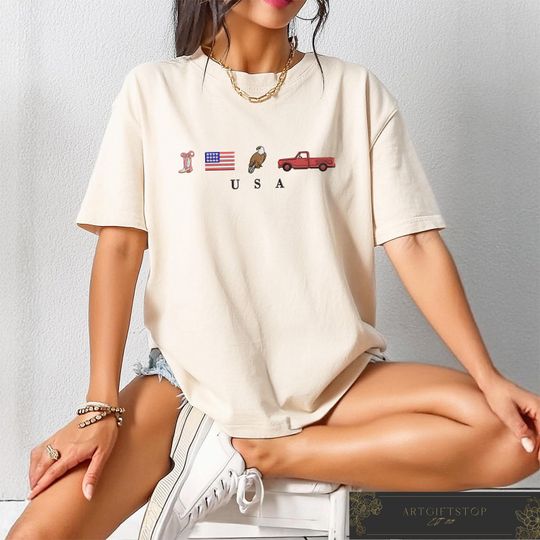 Discover Retro Comfort USA Flag T-shirt, Patriotic Eagle Stitchh Shirt, Women's Fourth Of July Gift, Independence Day Tee