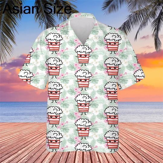 Discover Men's Hawaii Summer Popcorn Casual Shirt 3D Beach Social Cartoon Super Large Funny Short Sleeve 2025
