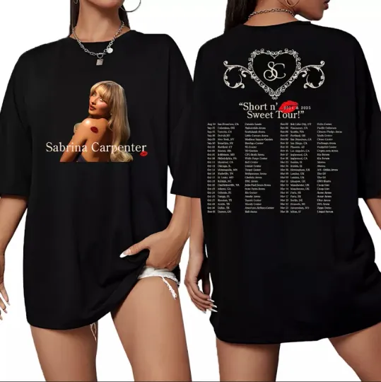 Discover Sabrina Carpenter Short N Sweet Tour 2025 Double Sided T-Shirt for Women