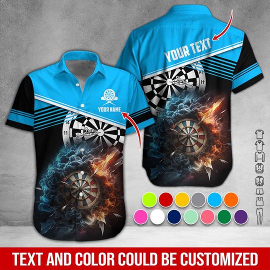 Discover Custom Exploding Dartboard Hawaiian Shirt, Custom Darts Shirt with Name, Fire and Smoke