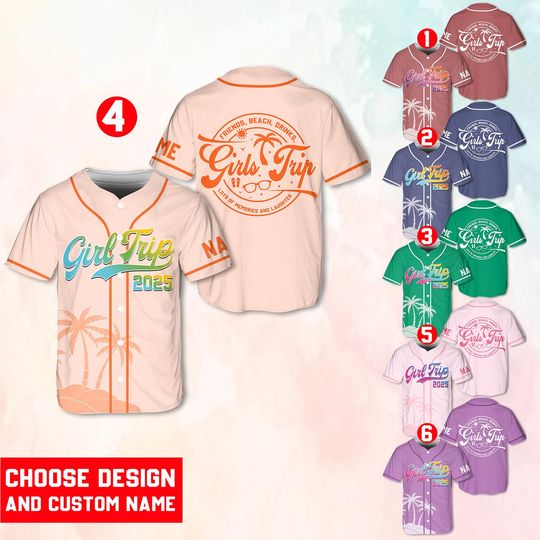 Discover Custom Girl Trip 2025 Baseball Jersey, Personalized Name & Number Baseball Jersey