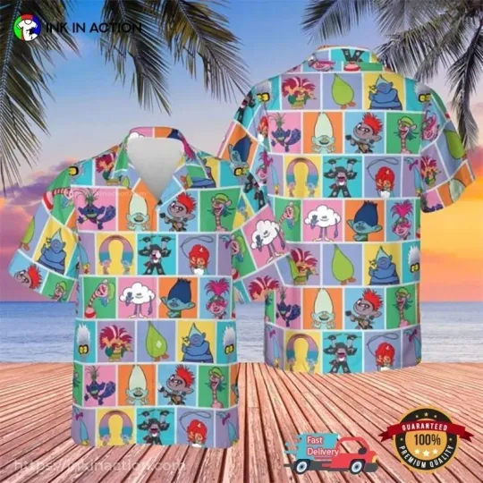 Discover Trolls Cartoon Hawaiian Button Down Shirt Unisex Adults S-5xl 3D