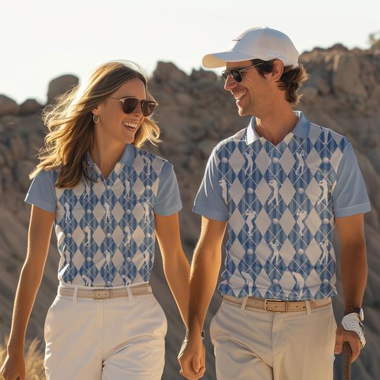Discover Blue Argyle  Golf Polo Shirt, Golf Women Polo Shirt, Golf Lover Shirt, Retro Golf Shirt For Women