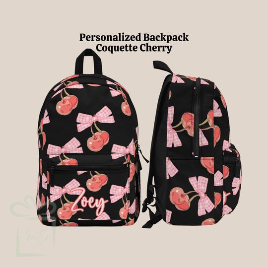 Discover Personalized Coquette Cherry Backpack, Gingham Bow Back To School Bookbag