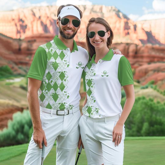 Discover Couple Green Golf Polo Shirt, Swing Swear Repeat Shirt, Golf Team Matching Shirt, Golfer Golf Shirt For Men Women