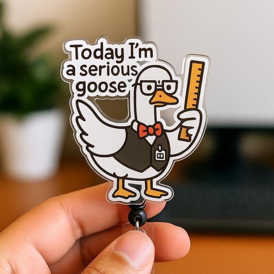 Discover Funny Teacher Badge Reel Cute Goose ID Holder Back to School Office Accessory Acrylic Clip