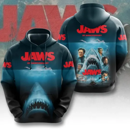 Discover Jaws Movie 50 Years 1975-2025 Thank For The Memories 3D Hoodie LH1407