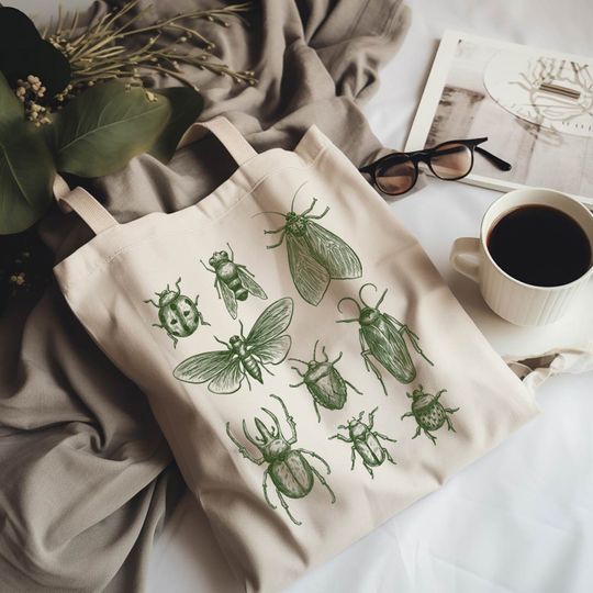 Discover Vintage Style Bug Tote Bag, Nature Lover Bag, Gift for Bug Hobies Lover