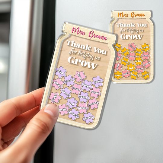 Discover Custom Teacher Name Shaker Magnet – Thank You Gift with Student Name & Flowers