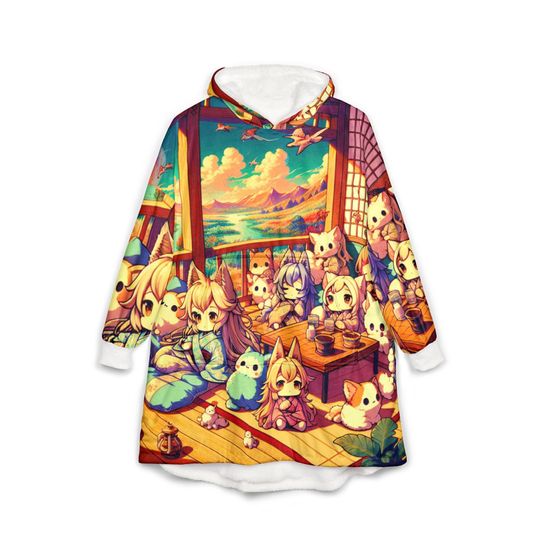 Discover Cozy Fantasy Unisex Hooded Blanket, Cute Anime Hoodie, Cartoon Hooded Cape, Gift for Anime Lovers, Perfect for Cozy