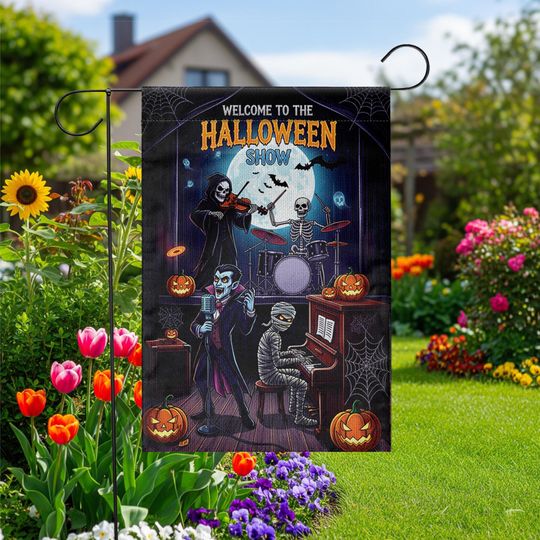 Discover Halloween Band Garden Flag, Funny Monster Music Show Garden Flag