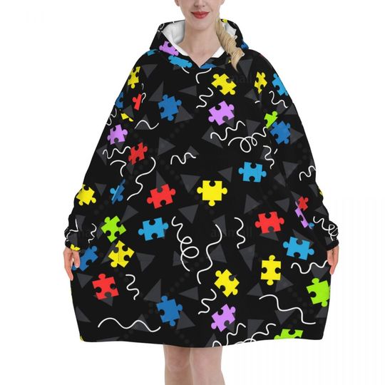 Discover Puzzle Piece Wearable Flannel Blanket Hoodie