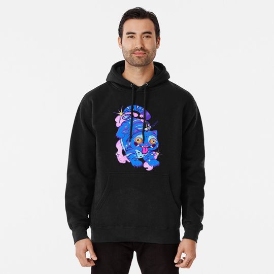 Discover Kpop Demon Hunters Blue Derpy Tiger Pullover Hoodie