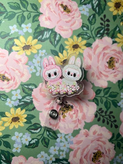 Discover Twin Labubu  Badge Reel | Cute Bunny Badge Holder | Kawaii Badge Reel