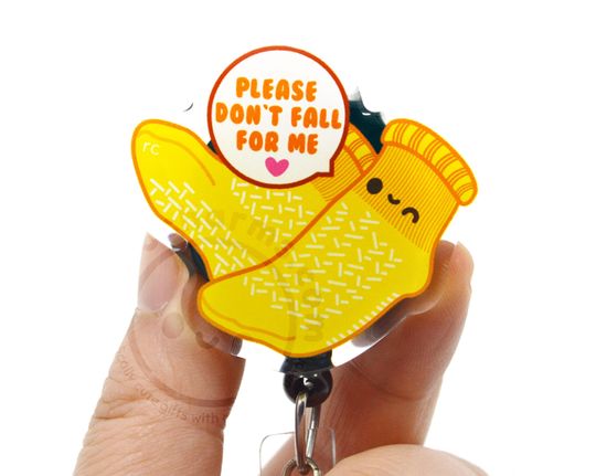 Discover Don't Fall Yellow Sock Badge Reel, Charge Nurse, Nursing Student
