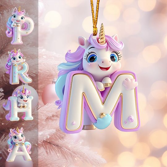 Discover Cute Unicorn Letter Ornament - Personalized Kid Ornament