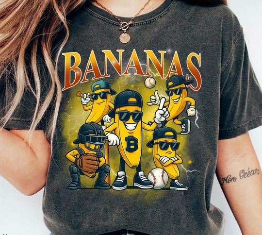 Discover Retro Bananas Baseball Bootleg T-shirt, Unisex Baseball Shirt, Banana Fan Gift