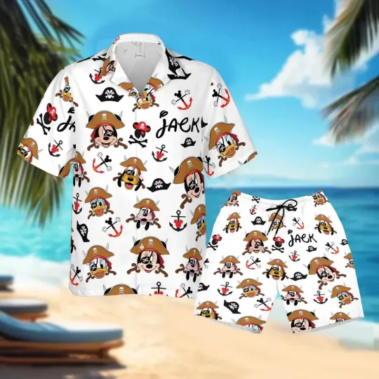 Discover Pirates Caribbean Mickeyy Friends Hawaiian Button Down Shirt Unisex Adults