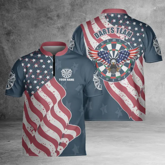 Discover Custom Name Darts  Eagle Waving Flag Bowling Jersey