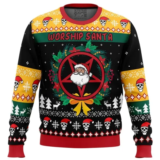 Discover "Worship Santa" Ugly Christmas Sweater Festive Gift for Holiday Fun