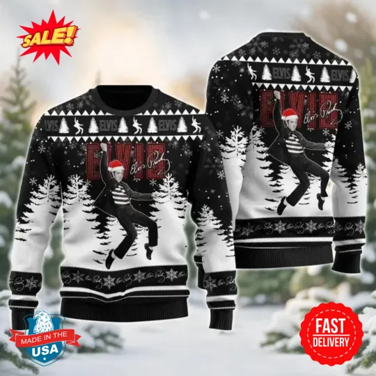 Discover Elvis Presley Ugly Christmas Sweater, King Of Rock Christmas Sweater