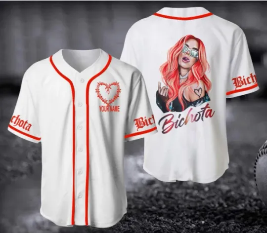 Discover Bichotas No Lloran Baseball Jersey, Karol G Strip Love Tour Jersey White