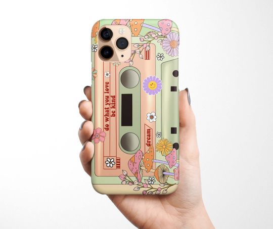 Discover Cassette Music iPhone Case - Retro Groovy Music and Flowers Phone Cover
