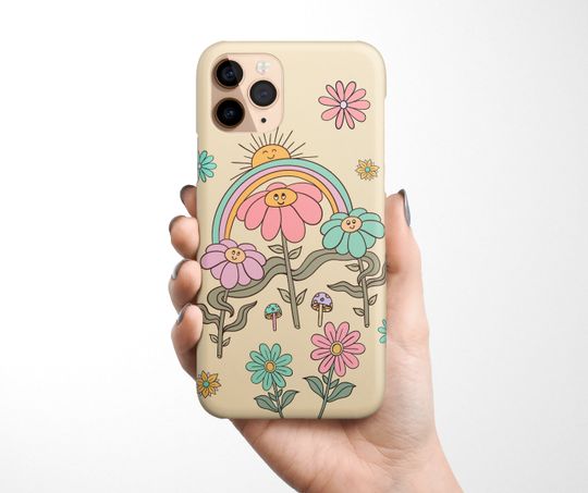 Discover Smiley Flowers iPhone Case - Retro Groovy Floral Gift Case