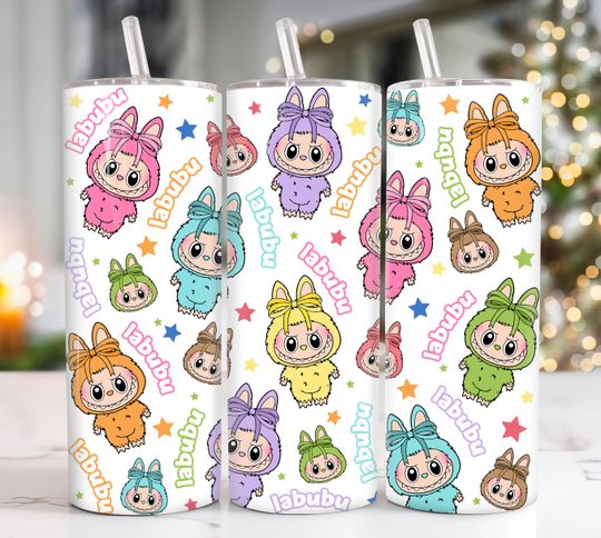 Discover Pink Cartoon 20oz Skinny Tumbler, Labubu Cartoon 20 oz Tumbler