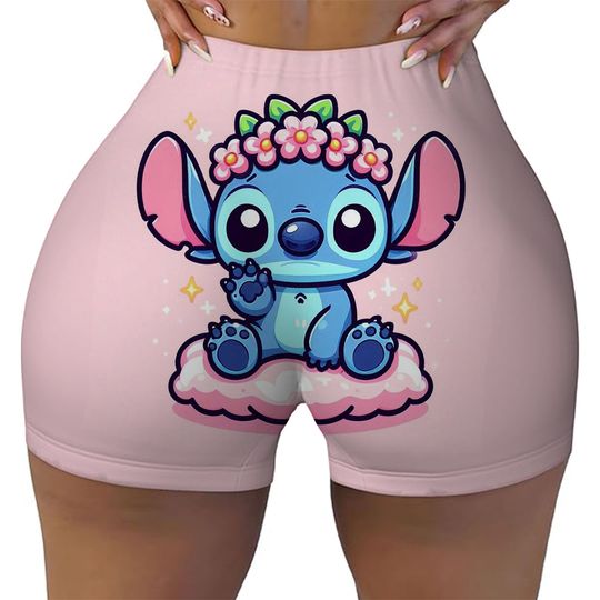 Discover Lilo & Stitchh New To Our Ohana Baby High Waist Yoga Women’s Athletic Shorts