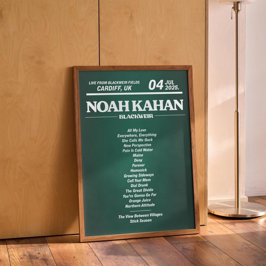 Discover Noah Kahan 2025 UK Setlist Poster, Cardiff Blackweir Fields, Personlised Music Tour Print