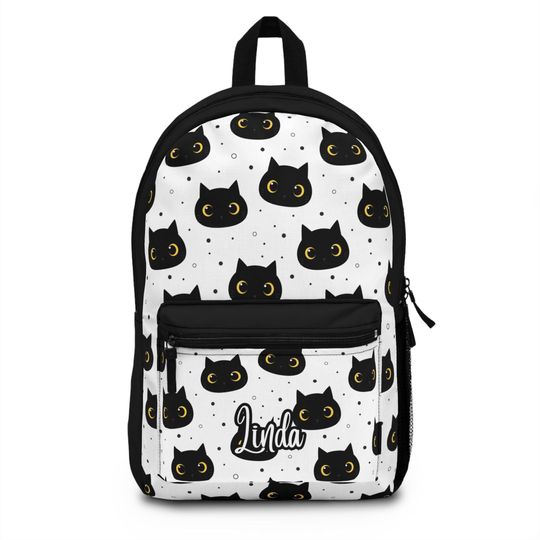 Discover Custom Kawaii Black Cat Backpack with Cute Yellow Eyes for Kids and Teens