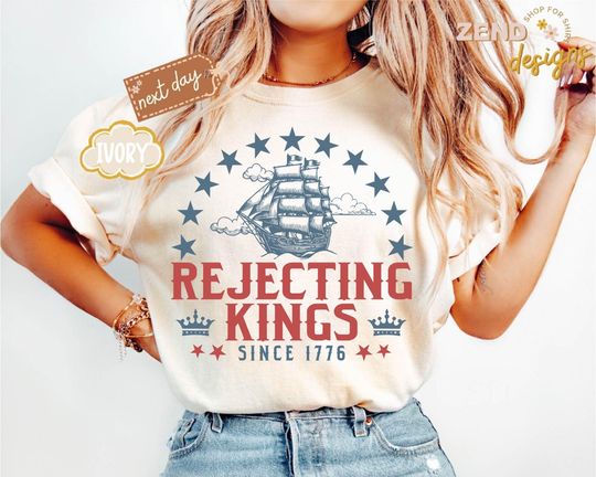 Discover Comfort Colors Rejecting Kings Since 1776 Protest Shirt, Pro Democracy Shirt, Anti Authoritarianism Shirt, Anti MAGA Tee, Anti Trump Shirt