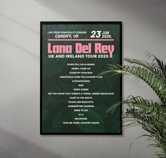 Discover Lana Del Rey 2025 UK Tour Setlist Poster  Personalised Live Concert Print