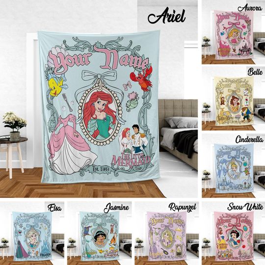 Discover Personalized Disneyyy Princess Characters Blanket, Elsaa Arielll Bellee Blanket