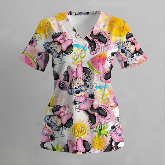 Discover Miniso Disneyyy Mickeyy Stitchh 3D Print ​Scrubs T-Shirt